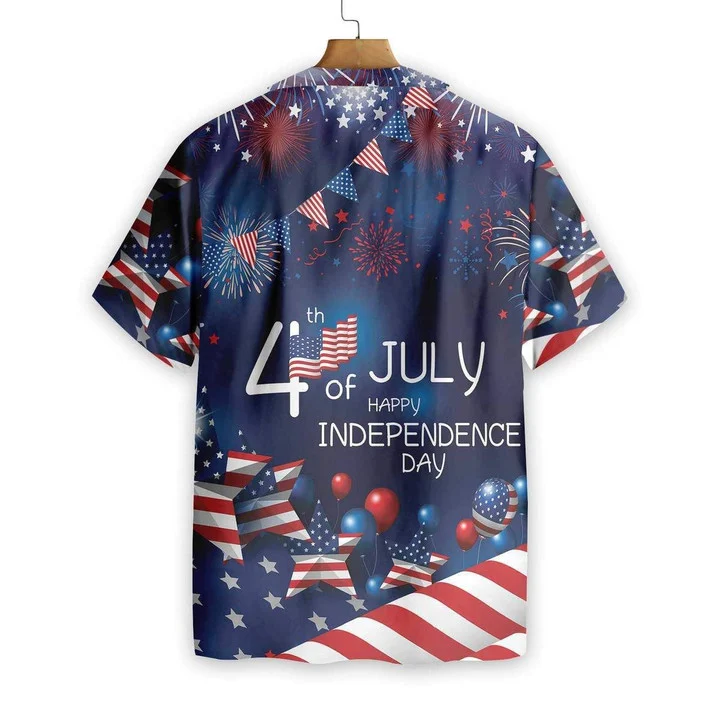 4th Of July Watercolor Hawaiian Shirt/ American Flag Fireworks Hawaiian Shirt