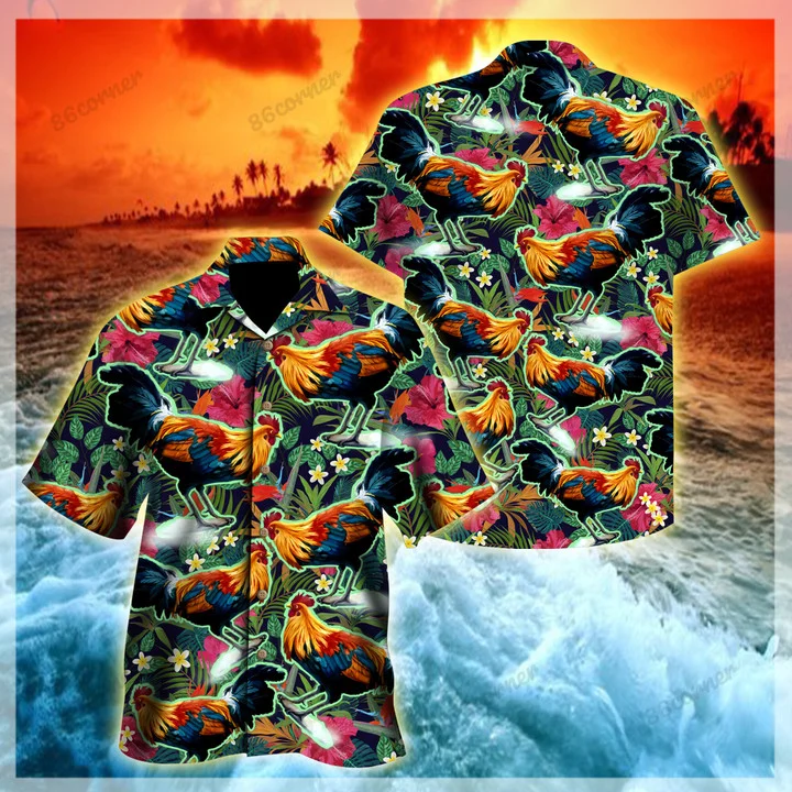 Chicken Hawaii Shirt/ Summer aloha shirt/ Gift for summer
