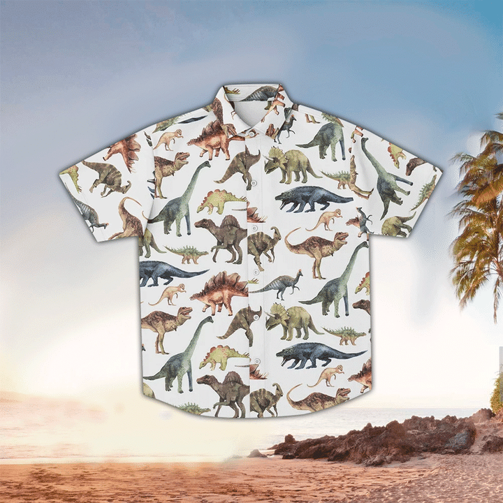 Dinosaurs Aloha Shirt/ Dinosaurs pattern Hawaiian Shirt For Dinosaurs Lovers