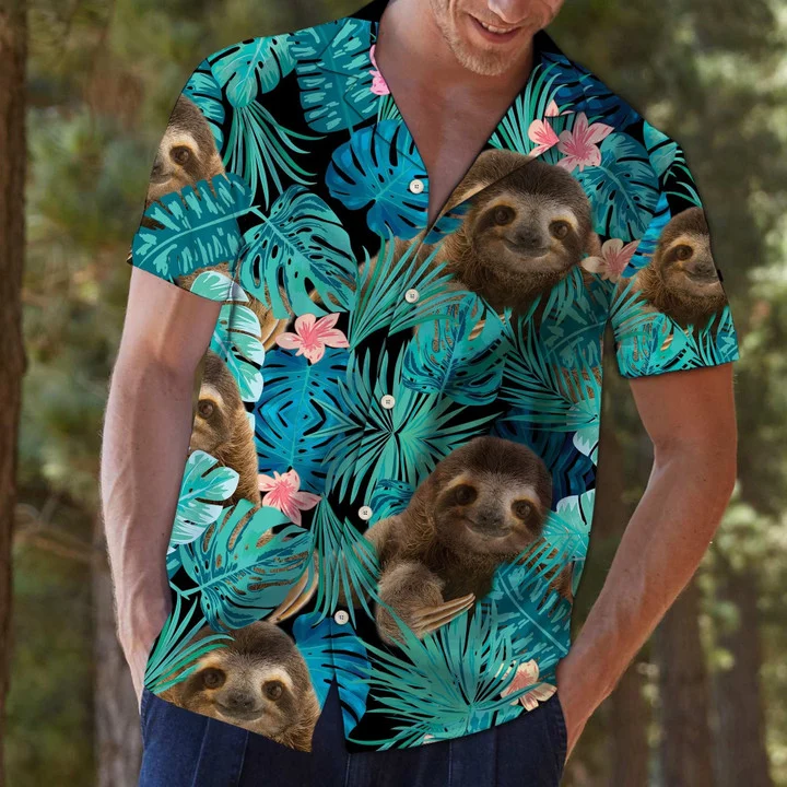 Sloth Tropical Palm Leaves Summer Vacation Gift Ideal Hawaiian Shirt