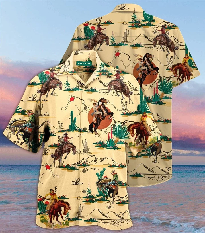 Life Of Cowboy On Wheat Color Design Hawaiian Shirt