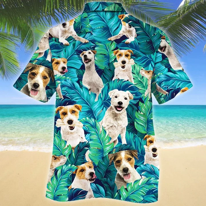 Parson Russell Terrier Dog Lovers Tropical Leaves Pattern Hawaiian Shirt