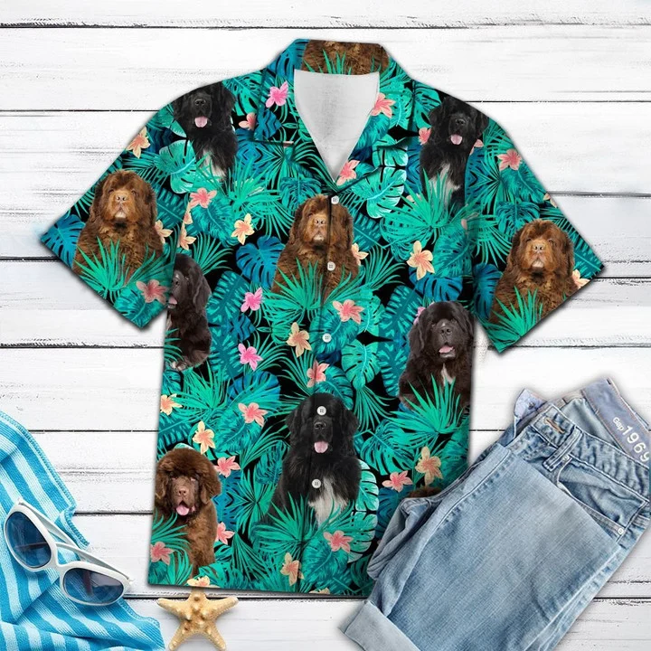 Newfoundland Hawaii shirt/ Lovely Newfoundland Tropical Leaves And Hibiscus Hawaiian Shirt