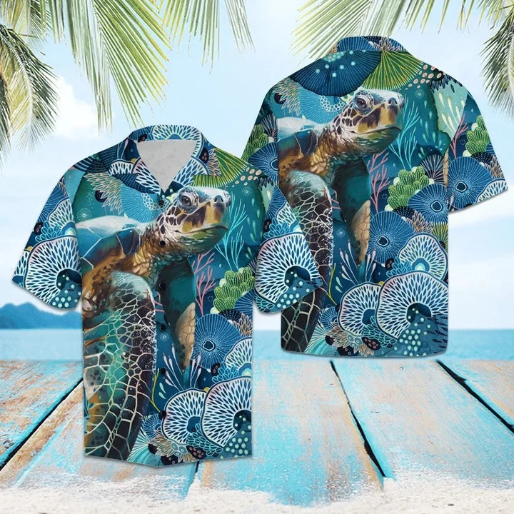 Realistic Turtle Coral Wonderful Ocean World Hawaiian Shirt