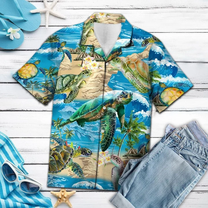 Appealing Turtle Beach Summer Vacation Pattern Hawaiian Shirt
