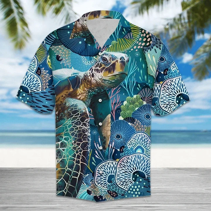Realistic Turtle Coral Wonderful Ocean World Hawaiian Shirt