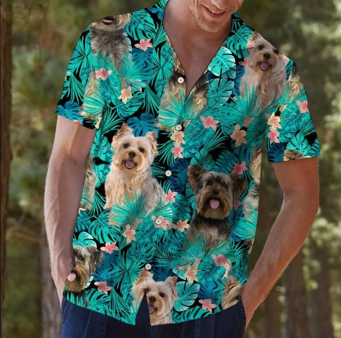 Tropical Flower And Domestic Dog Design Hawaiian Shirt