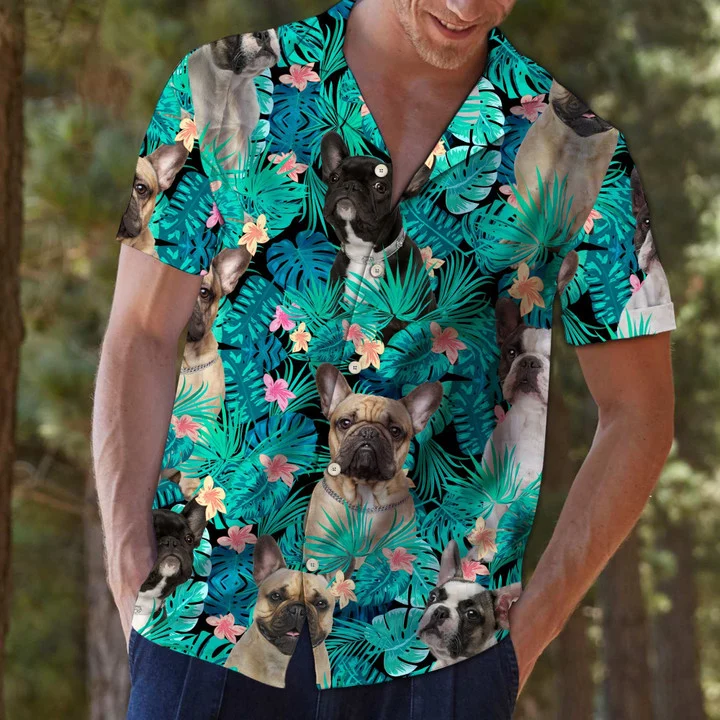 Wonderful French Bulldog Tropical Jungle Design Hawaiian Shirt