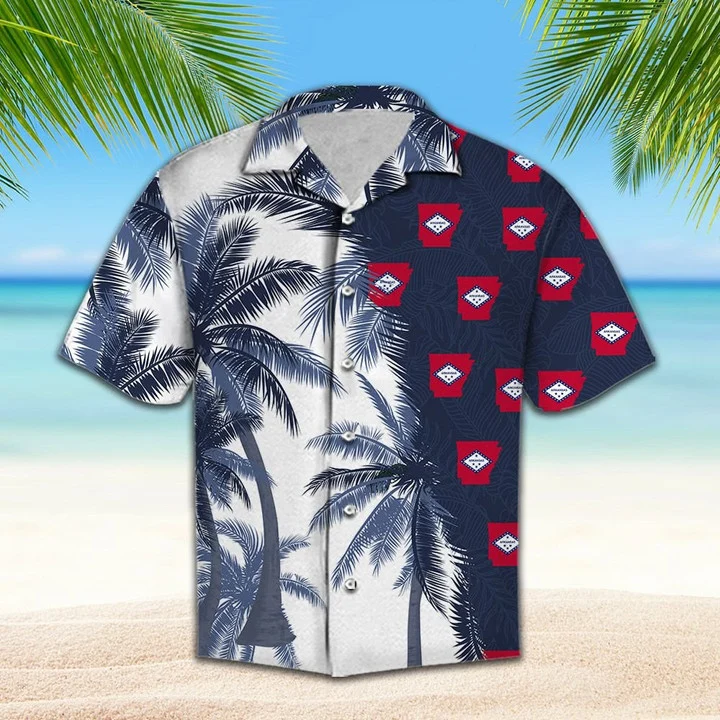 Arkansas Flag With Palm Trees Design Hawaiian Shirt