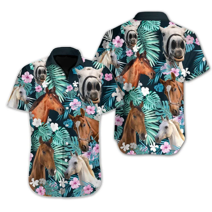 Wild And Free Horse Tropical Design Hawaiian Shirt/ Gift for horse lovers