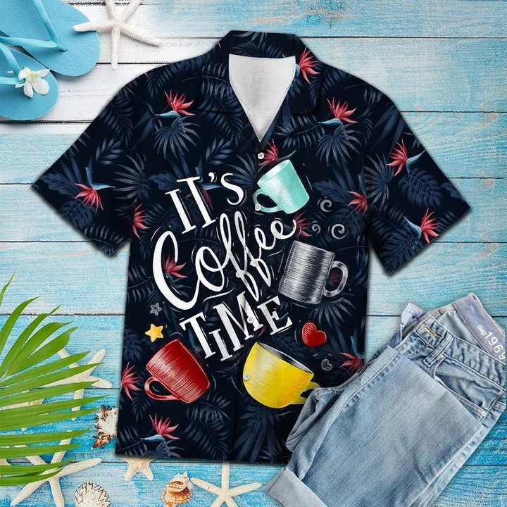 Amazing It''s Coffee Time Gift For Coffeeholic Pattern Hawaiian Shirt
