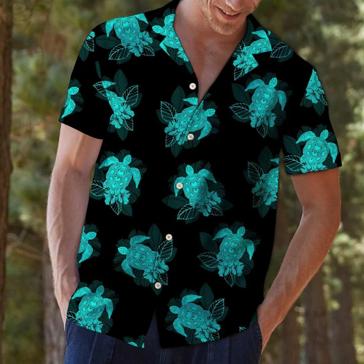 Turtle hawaiian shirt for men/ women/ Turtle Dark Turquoise And Black Hawaiian Shirt