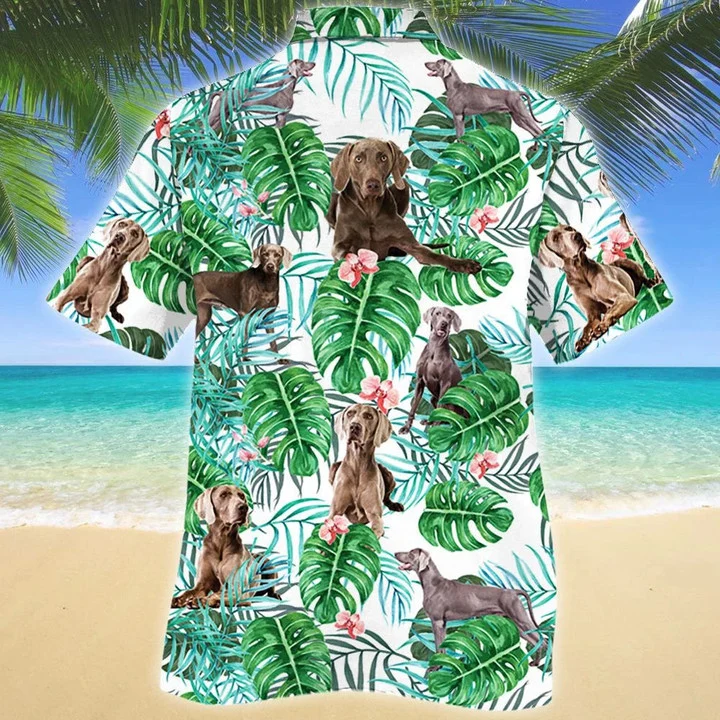 Weimaraner Dog Tropical Plant Green Jungle Pattern Hawaiian Shirt