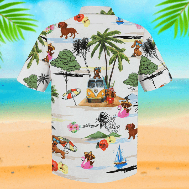 Beach And Dachshunds Cute Beach Cartoon Hawaiian Shirt
