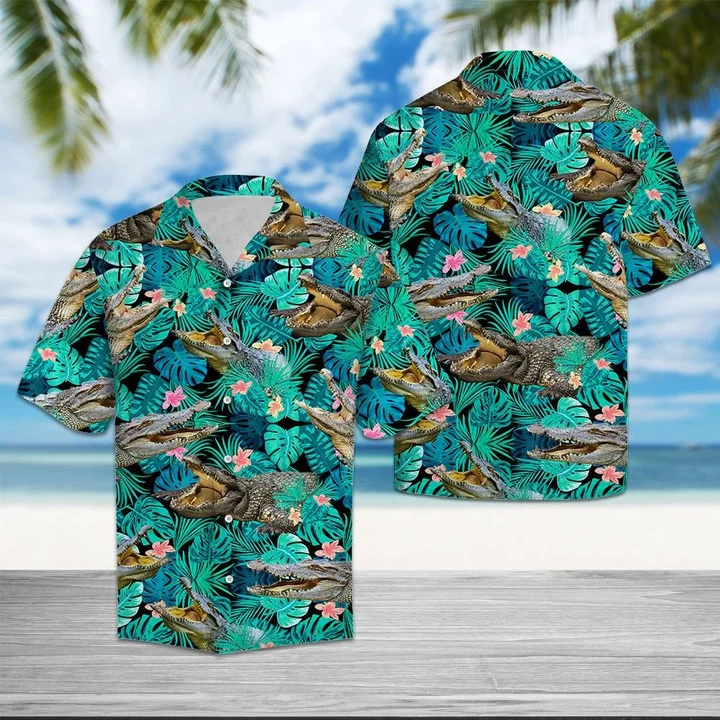 Hiding Crocodiles Tropical Palm Leaves Summer Vacation Gift Ideal Hawaiian Shirt