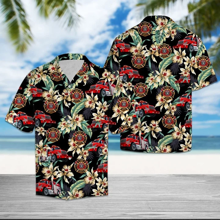 Firefighter Logo With Floral Outstanding Design Hawaiian Shirt