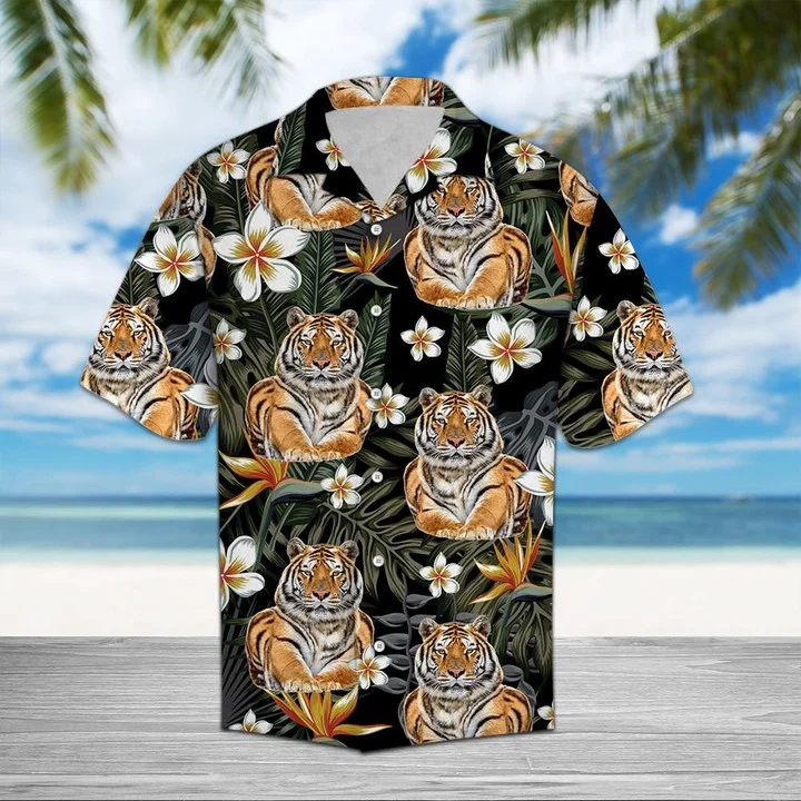 Tiger With Plumeria In Forest Hawaiian Shirt