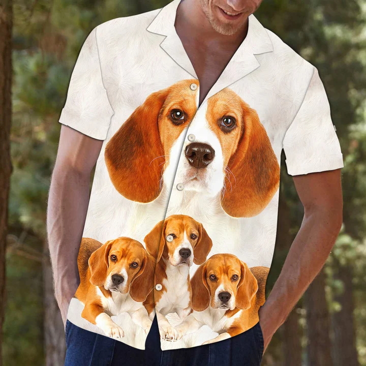 Great Beagle Dog Family Portrait Themed Hawaiian Shirt