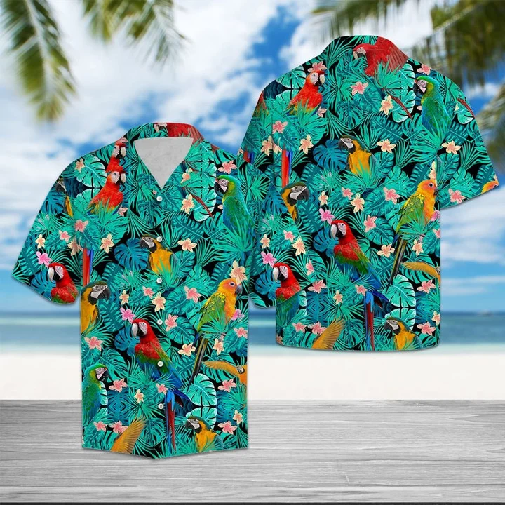 Parrot hawaii shirt for men/ Vivid Parrot Tropical Palm Leaves Summer Vacation Gift Ideal Hawaiian Shirt