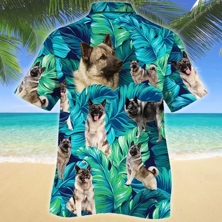 Norwegian Elkhound Dog Tropical Leave Hawaiian Shirt