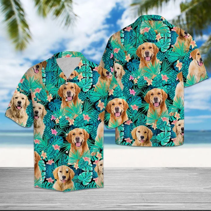 Love Golden Retriever Tropical Jungle Hawaiian Shirt