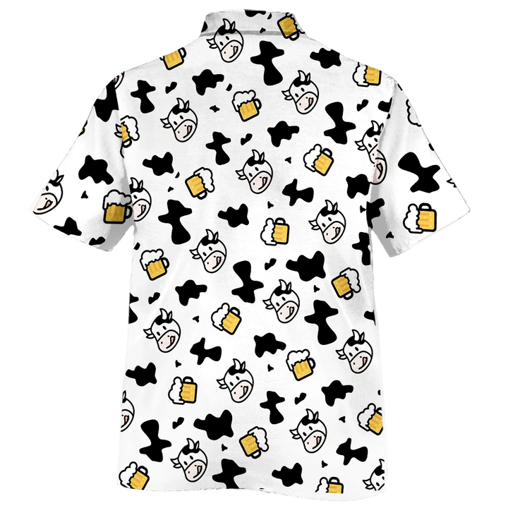 Cow And Beer Cow Skin Pattern Black And White Theme Hawaiian Shirt