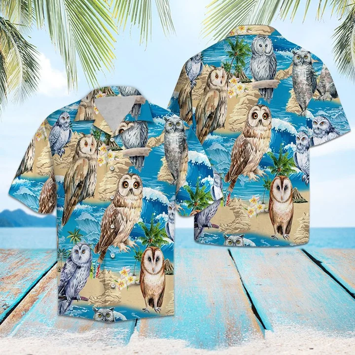 Cute Owl Summer Beach Vacation Hawaiian Shirt