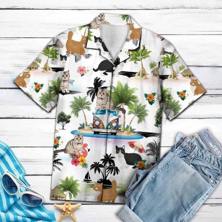 Hippie Van Munchkin Cat Enjoy Vacation Hawaiian Shirt