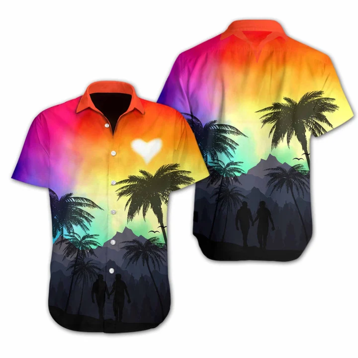 Vivid Background Lgbt Heart Hawaiian Shirt