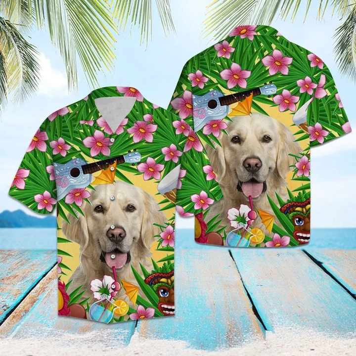 Cutest Golden Retriever Enjoy Summer Party Hawaiian Shirt/ Summer Dog hawaiian shirt
