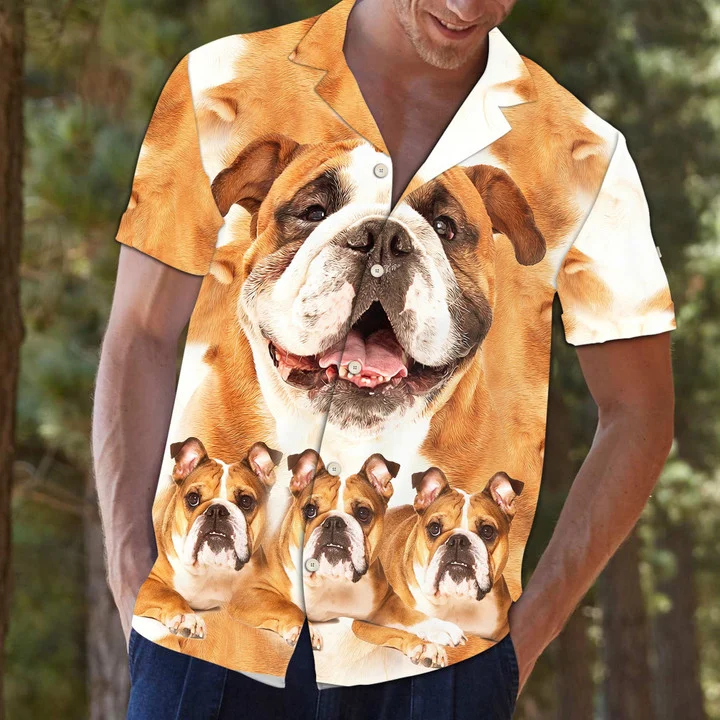Bulldog Great Dog Portrait Gift For Dog Lovers Hawaiian Shirt/ Short Sleeve Hawaiian Aloha Shirt for men and women