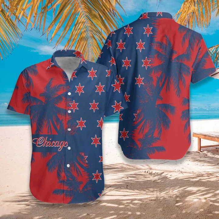 Red And Blue Chicago Watercolor Hawaiian Shirt