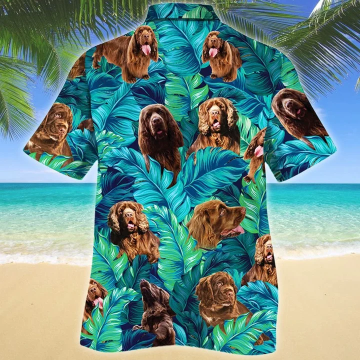 Happy Sussex Spaniel Dog Lovers Summer Beach Palm Tree Hawaiian Shirt/ Short Sleeve Hawaiian Aloha Shirt for men and women