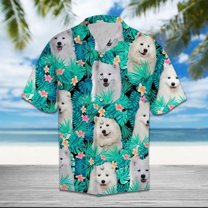 Samoyed Lost In Summer Vibes Tropical Palm Leaves Hawaiian Shirt