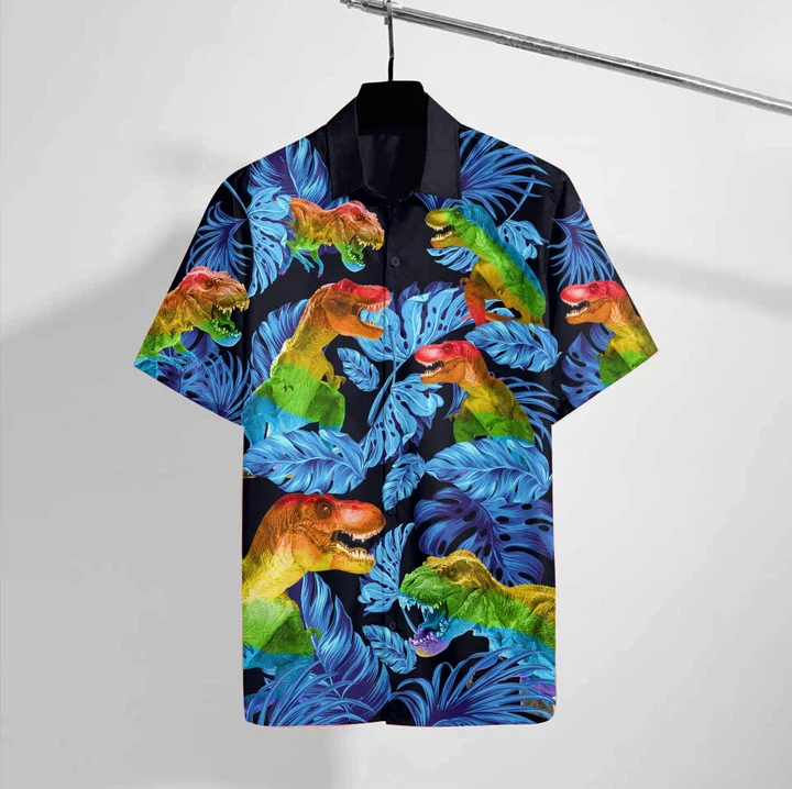 Wild Animal Lgbt T Rex Hawaiian Shirt/ Short Sleeve Hawaiian Aloha Shirt for men