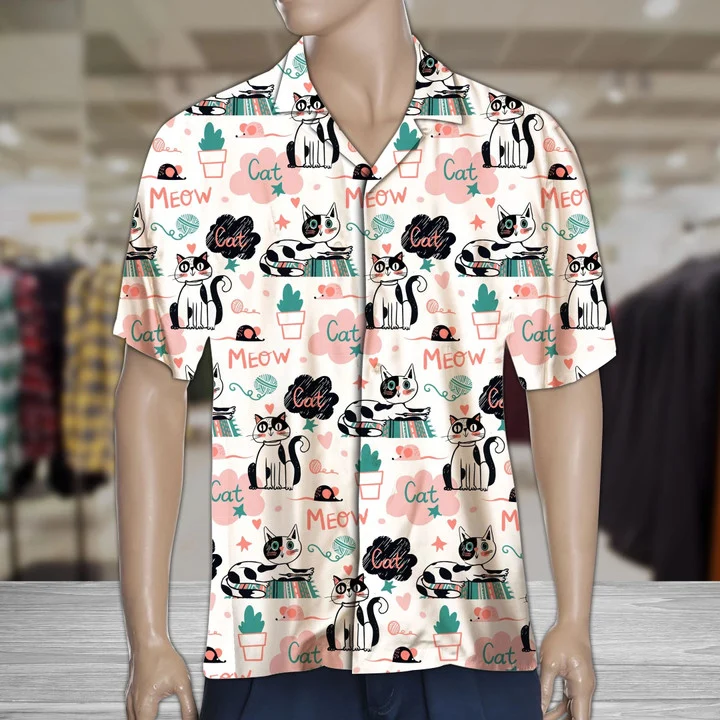 Cute Cat Say Meow Activities Of A Day Pattern Hawaiian Shirt