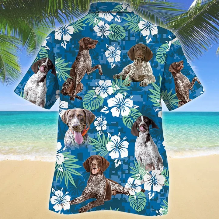 Funny German Shorthaired Pointer Dog Lovers Blue Camouflage Style Hawaiian Shirt