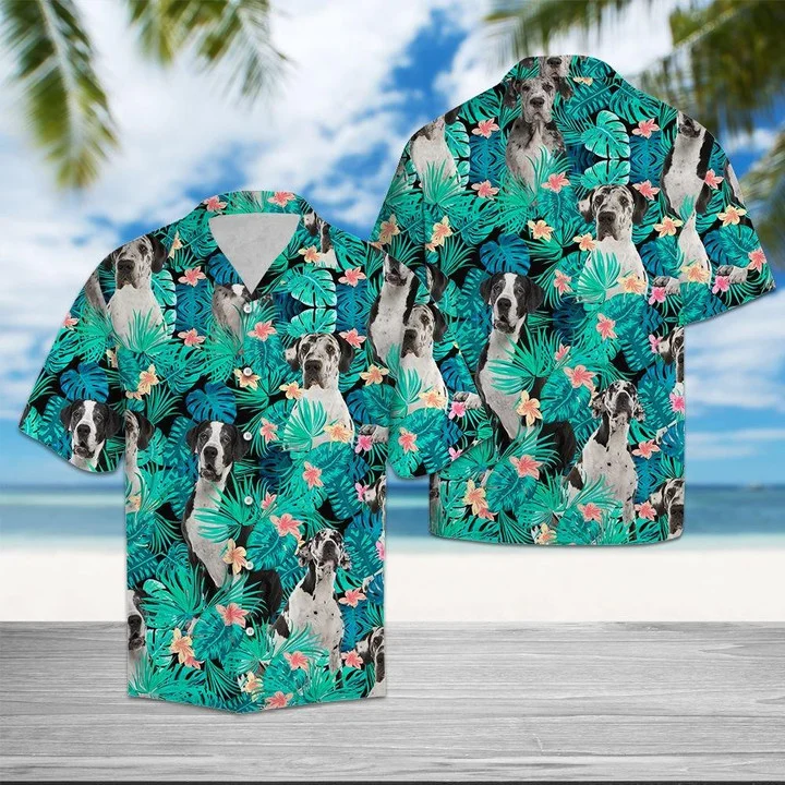 Great Dane Tropical Forest Hawaiian Shirt/ Great Dane summer hawaii shirt for Men
