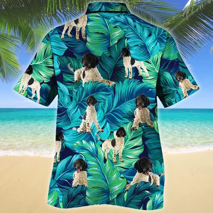 Kawaii Portuguese Water Dog Lovers Gift Summer Beach Palm Tree Pattern Hawaiian Shirt