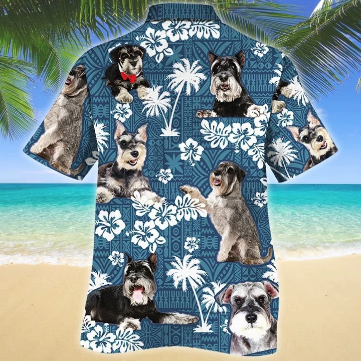 Miniature Schnauzer Different Poses Dog Lovers Blue Tribal Pattern Hawaiian Shirt