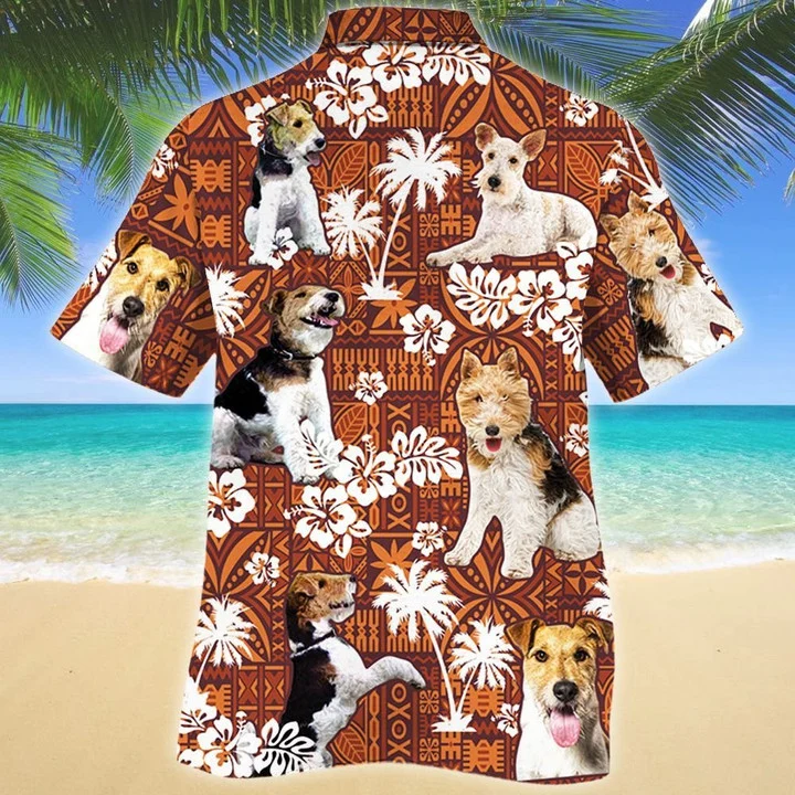 So Cute Wire Fox Terrier Dog Red Tribal Pattern Hawaiian Shirt