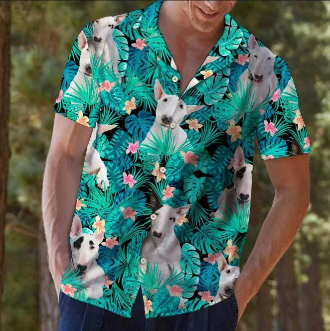 Bull Terrier Into Tropical Jungle Hawaiian Shirt/ Dog hawaiian shirt for men and women