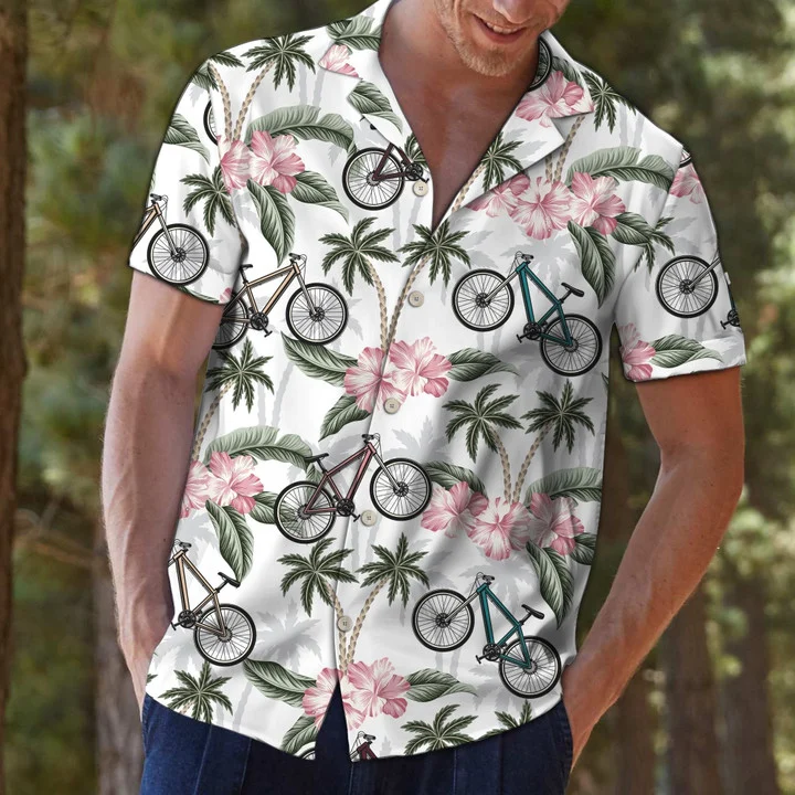Aloha Pink Flower And Bike Gift For Biking Lovers Hawaiian Shirt/ Summer aloha hawaii shirt for Men women