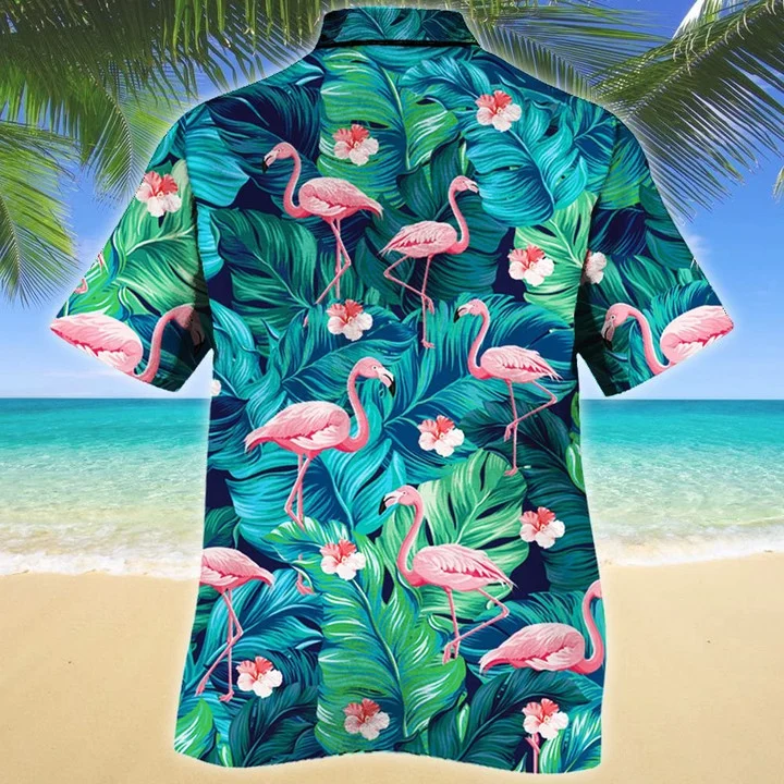 Stunning Flamingo Lovers Gift Summer Beach Palm Tree Hawaiian Shirt/ Summer aloha hawaii shirt for Men women