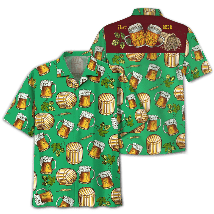 Green Theme Beer Wooden Barrel Hawaiian Shirt/ Summer aloha hawaii shirt for Men women