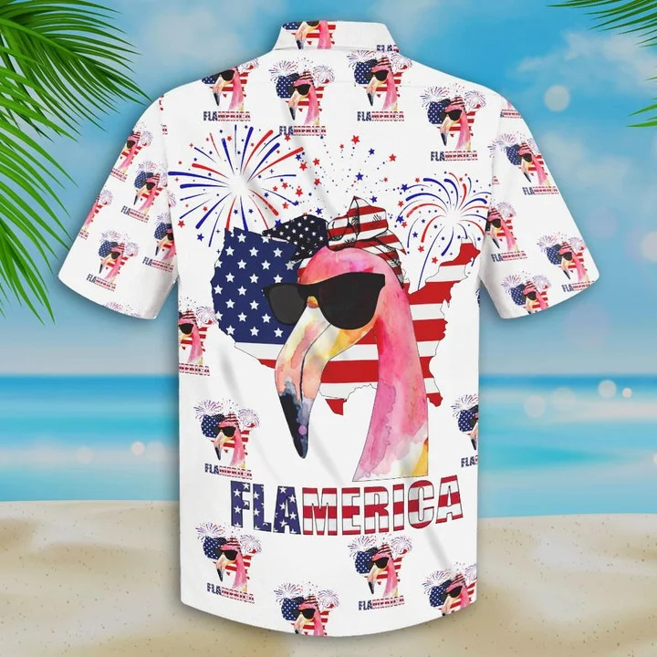 Flamingo American flag Hawaiian shirt for Men women