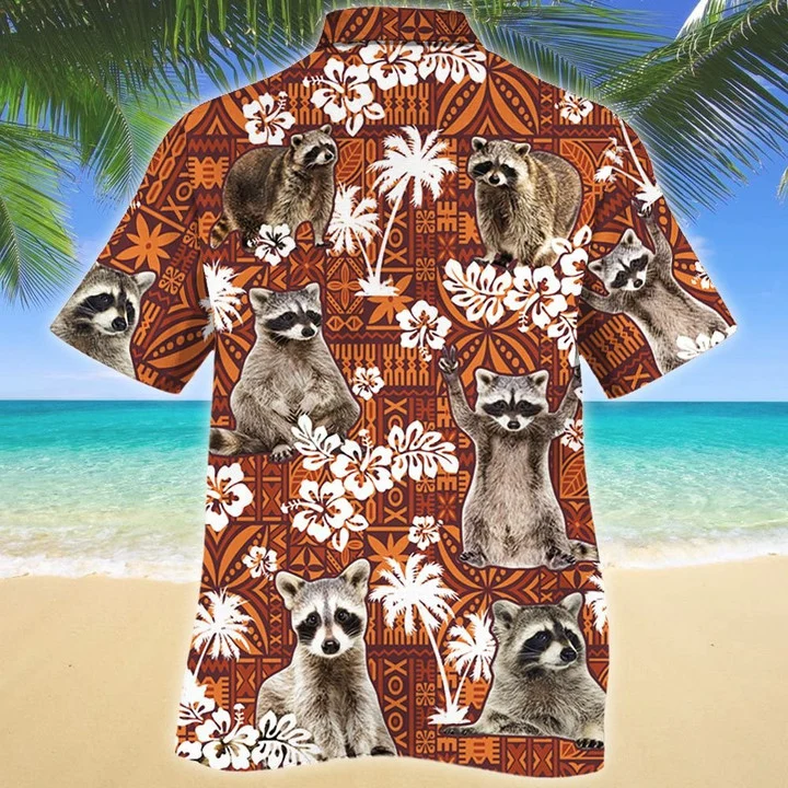 Funny Raccoon On Red Tribal Hawaiian Shirt/ Summer Hawaiian shirt men