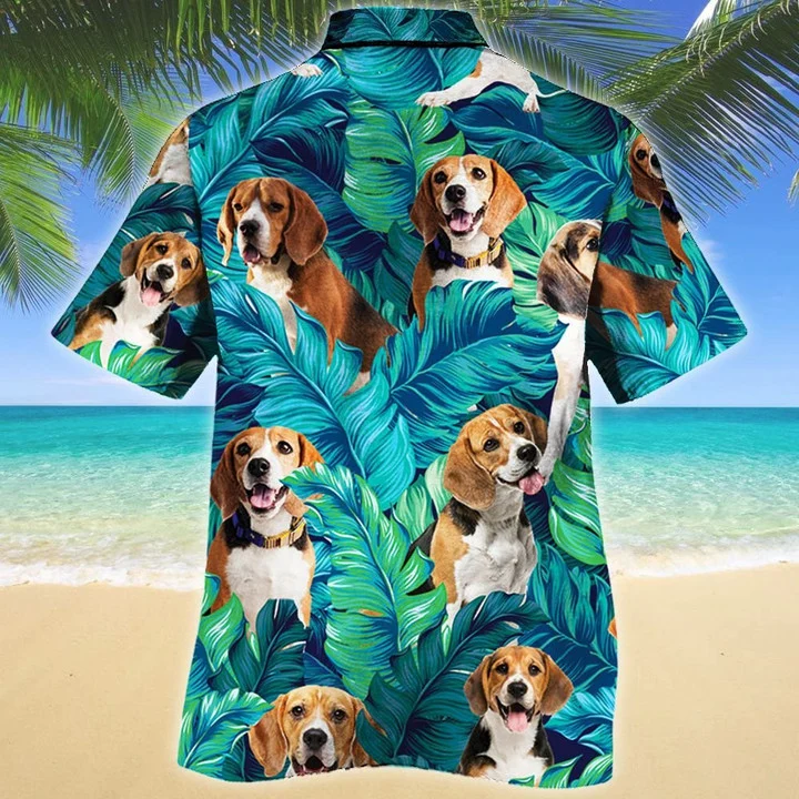 Beagle Dog Lovers Gift Summer Beach Palm Tree Pattern Hawaiian Shirt/ Short Sleeve Hawaiian shirt for men