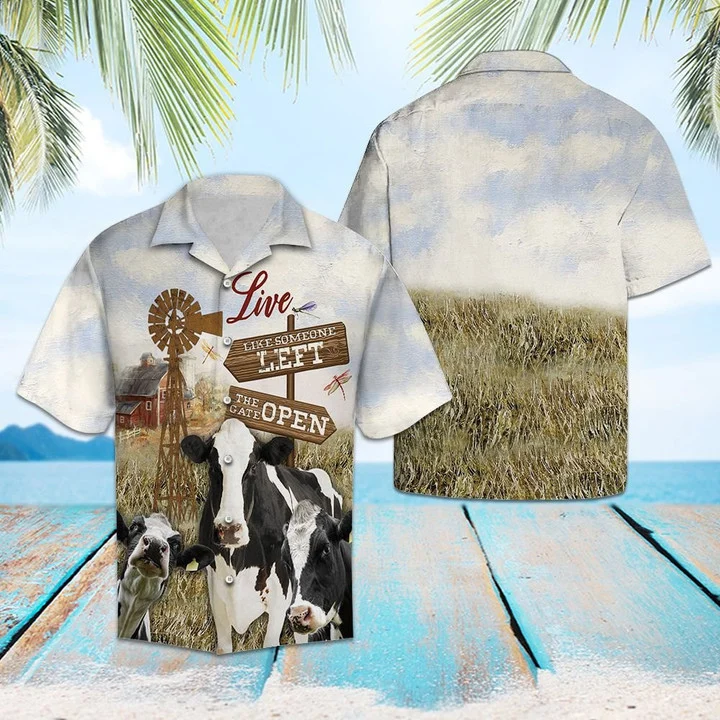Barn And Windmill Cow In Farm Hawaiian Shirt
