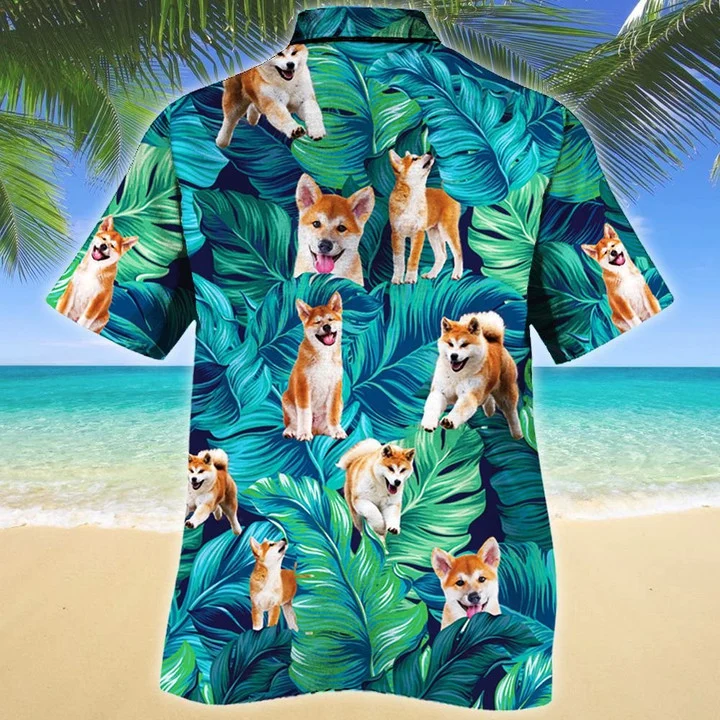Happy Akita Dog Lovers Gift Ideas Summer Beach Palm Tree Hawaiian Shirt